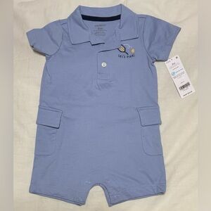 Carter's Light Blue Polo-Style Bodysuit with “Let’s Play” pickleball Embroidery